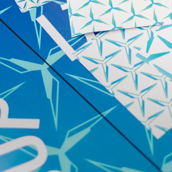 Close up of the blue parametric design of the Harlem Kite CTG - square crop