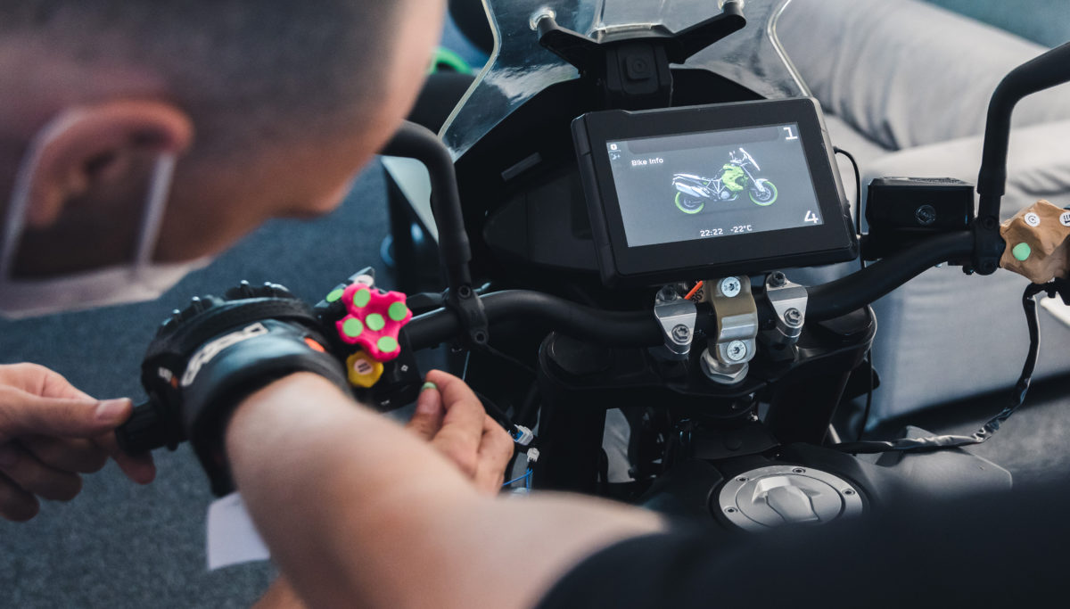 KISKA Interaction designers testing KTM 1290 Super Adventure ergonomics in landscape crop