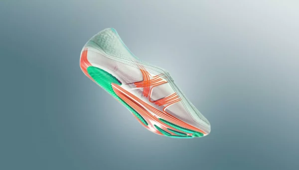 Bottom view of sole design for adidas 66-gram Second Skin running shoe concept