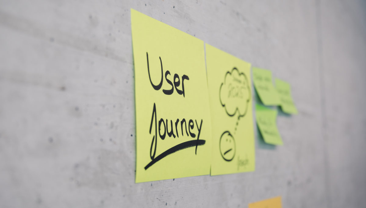Close up of post it note saying "User journey"