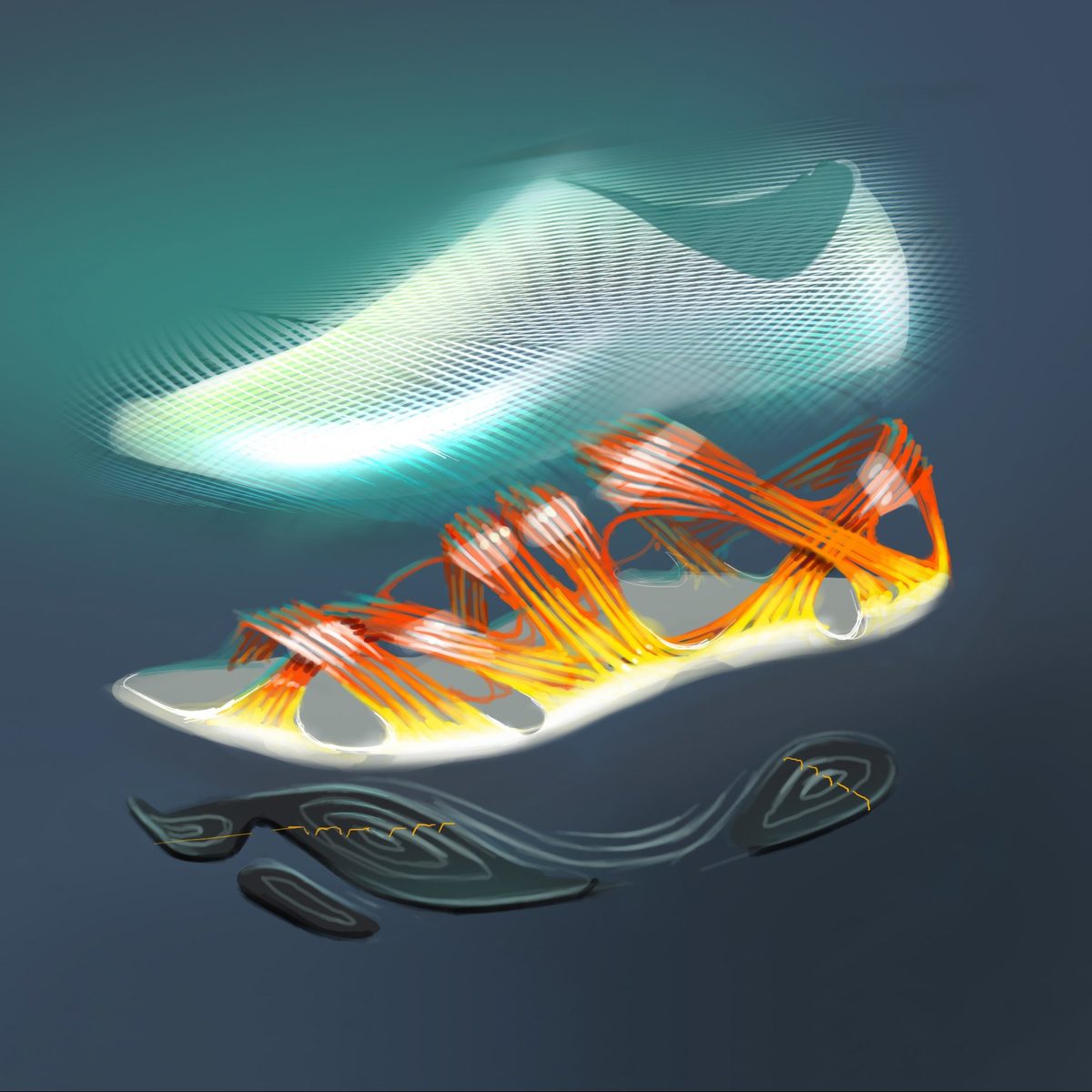 Exploded view of adidas 66-gram Second Skin running shoe concept
