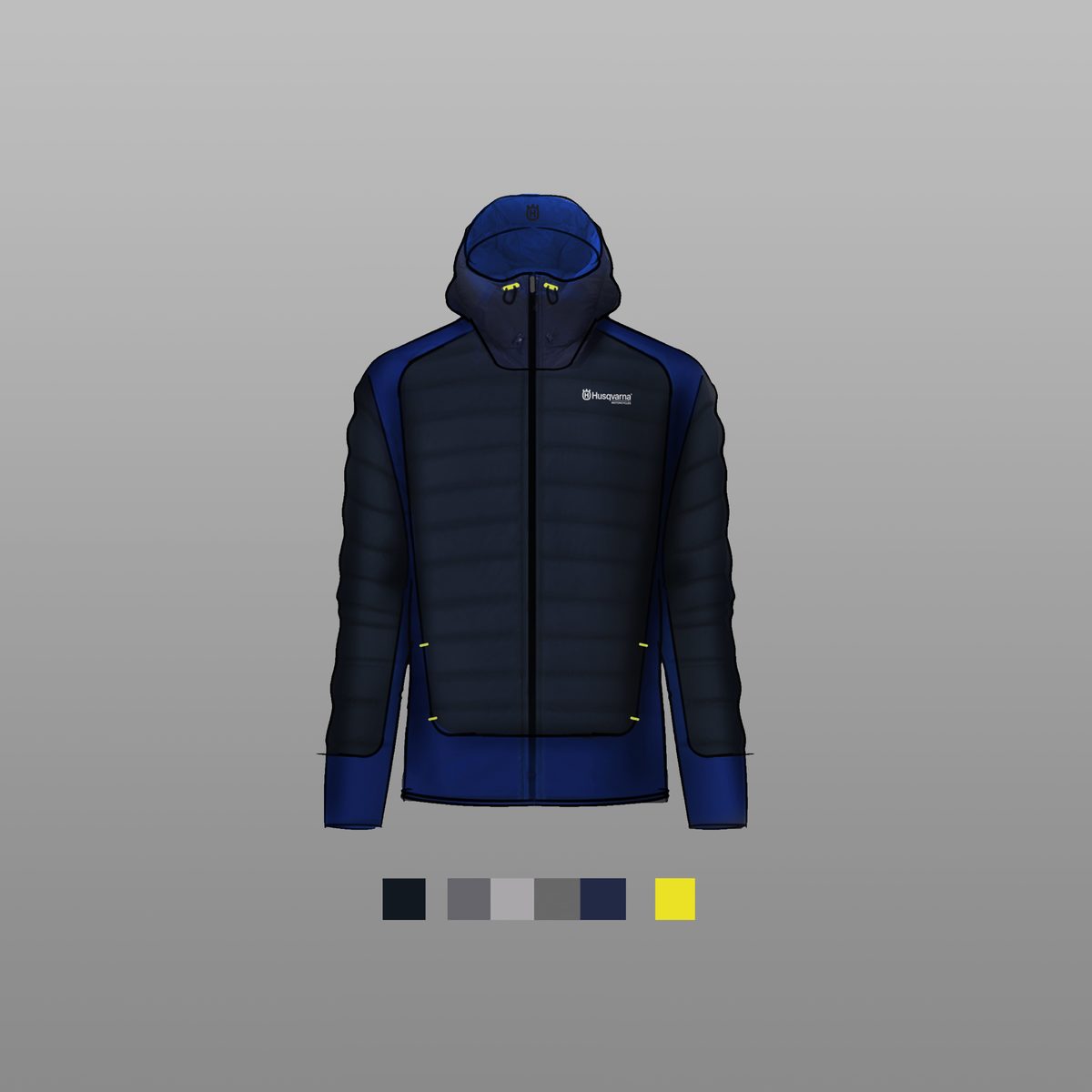 Apparel design and colour palette of jacket from Husqvarna Motorcycles street clothes collection