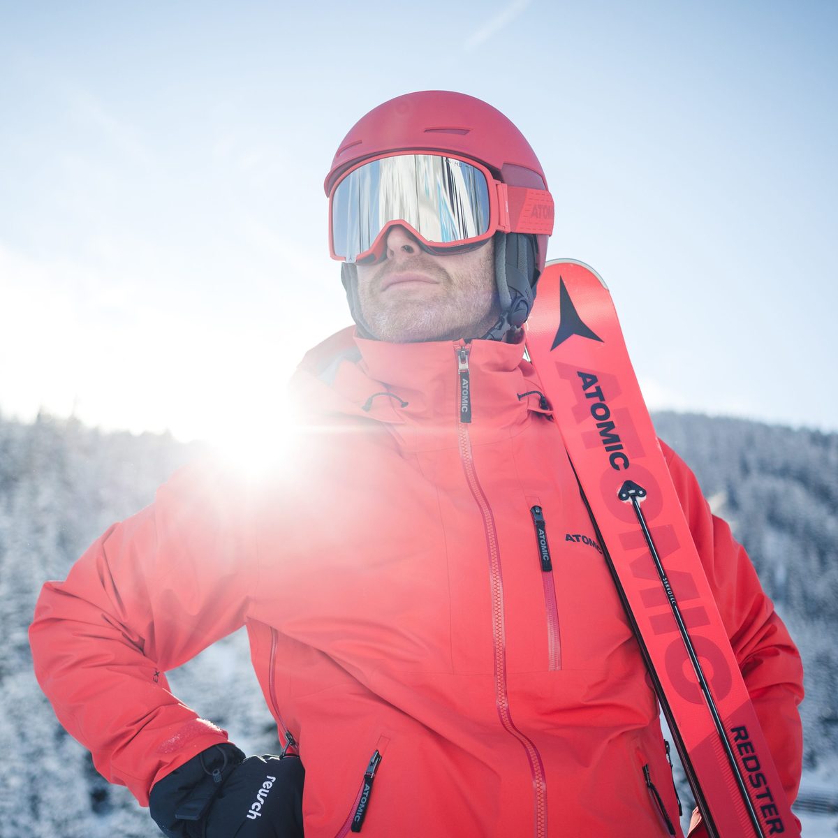 Atomic ski helmet, goggles and Redster skis