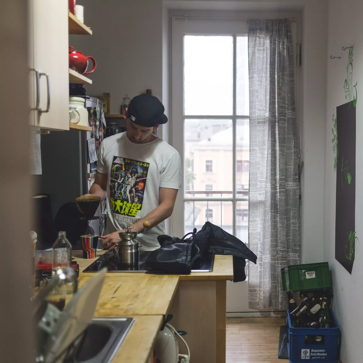 KISKA paint technician making coffee before work in Salzburg, Austria