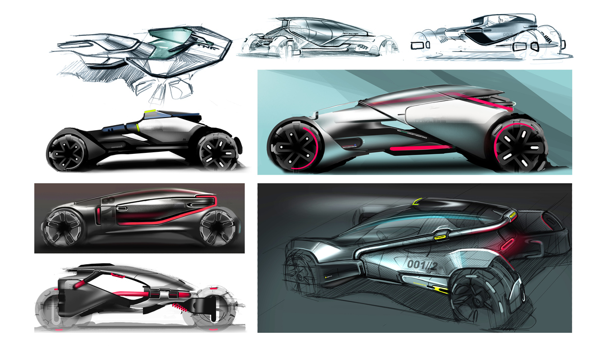 Sketches of future mobility speculative project model developed by KISKA transportation design and digital modelling interns