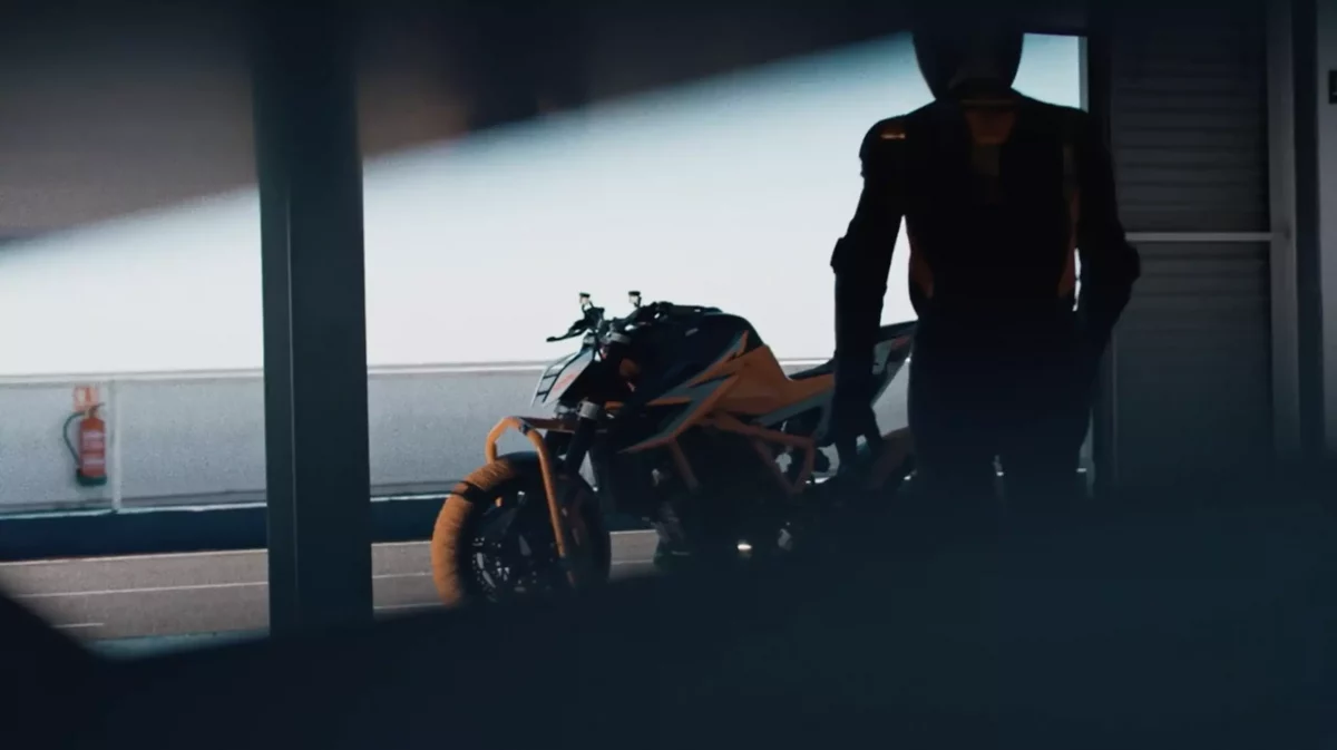 KTM 1290 Super Duke R in a race paddock from 2020 brand campaign