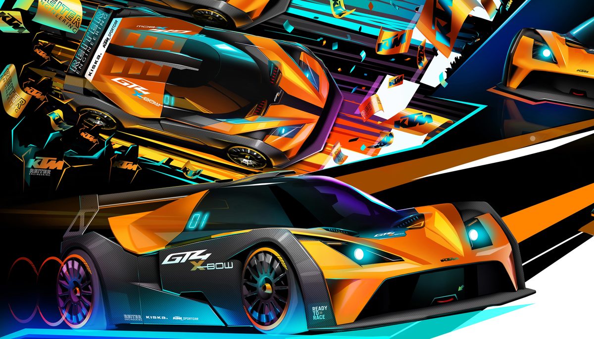 An overlay of many KTM X-BOW GT4 sketches