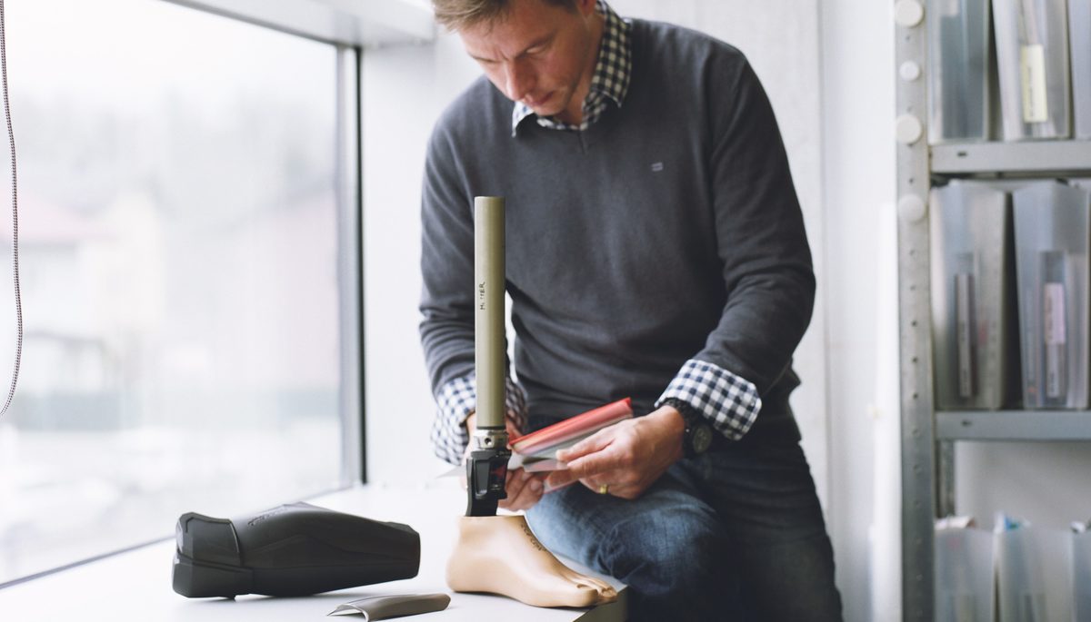 KISKA senior product designer testing materials for Ottobock Genium Protector